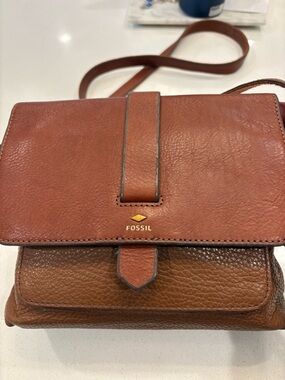 Fossil Two-Tone Brown Leather Crossbody Purse
